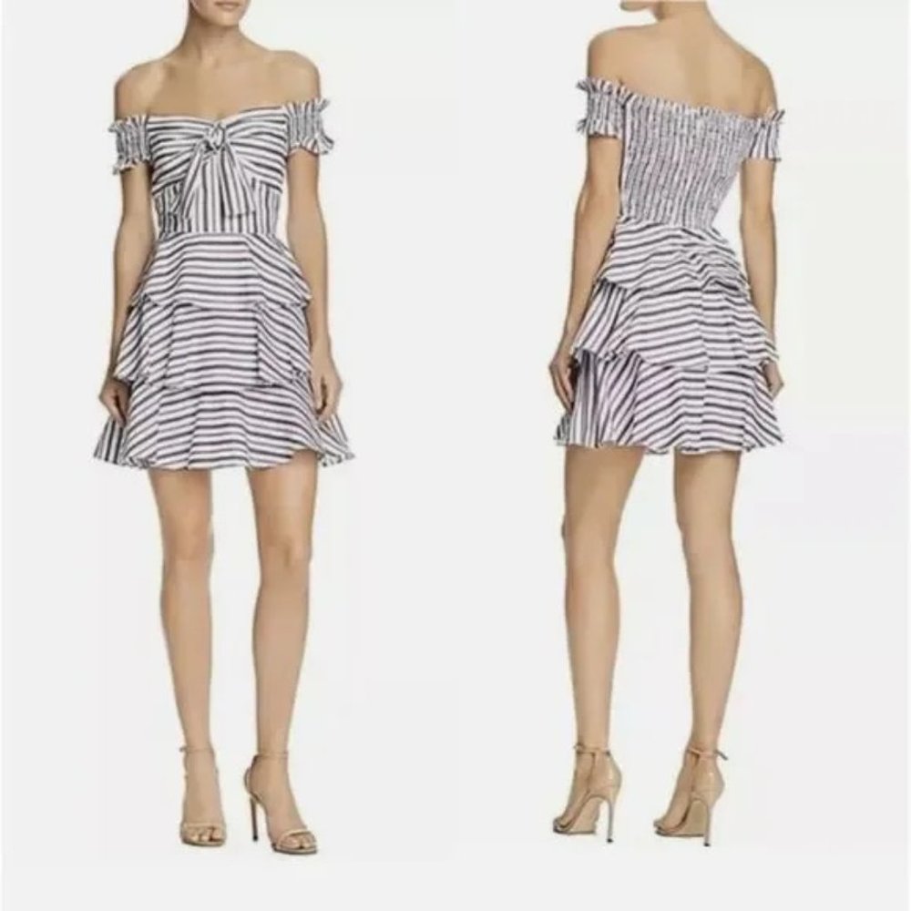 Lucy Paris Gemma Off Shoulder Striped Ruffled Tiered Dress